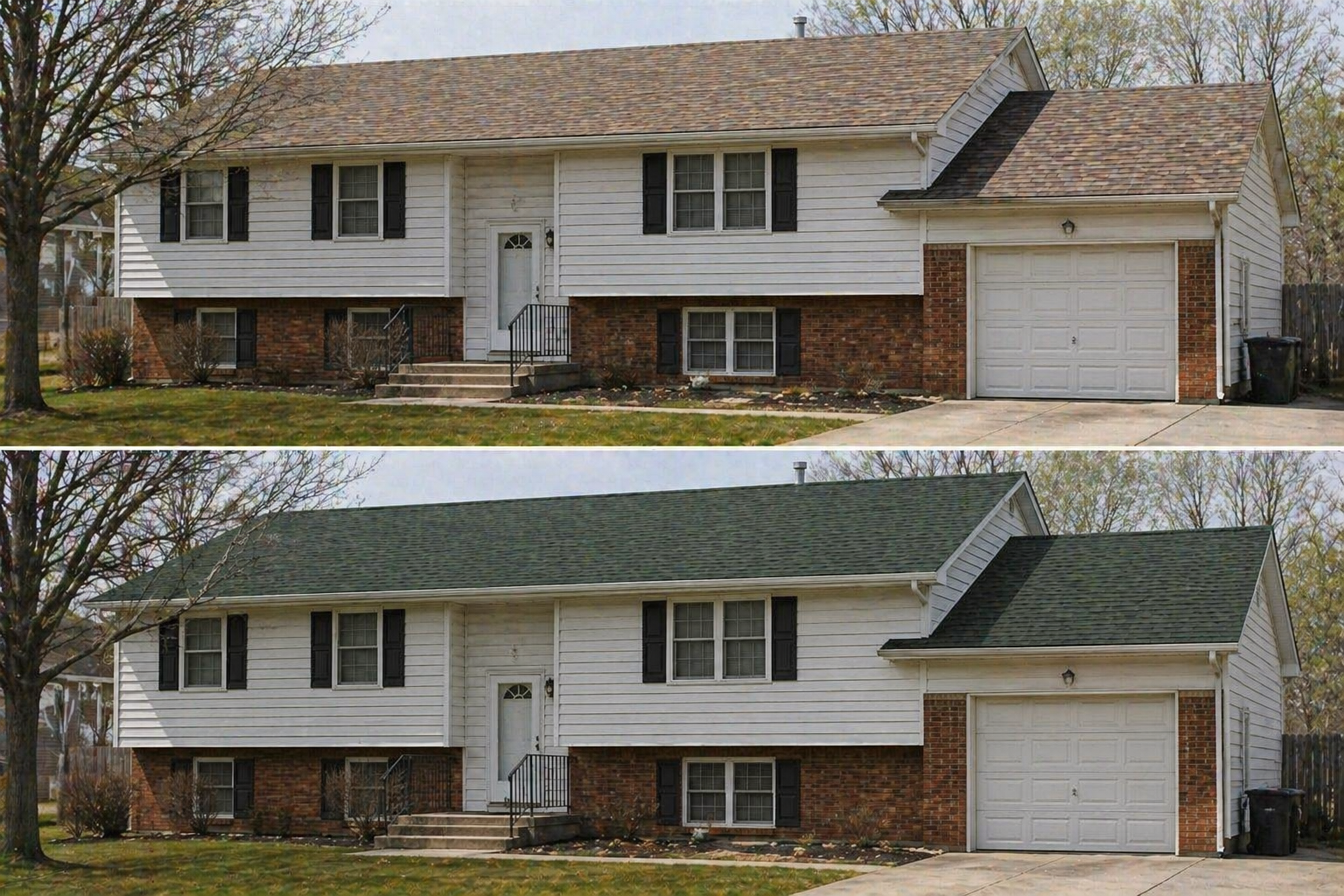 Roof replacement before and after