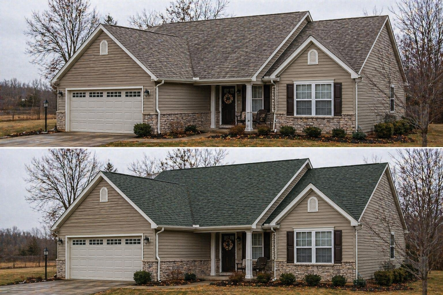 Roof replacement before and after