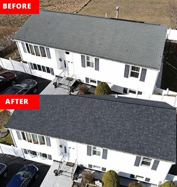 Roof replacement before and after